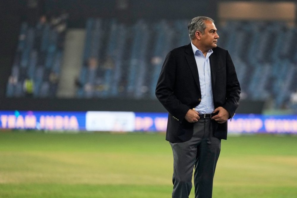 Pakistani politician and President of the Asian Cricket Council Mohsin Naqvi stands near the presentation area after India won the Asia Cup cricket final against Pakistan at Dubai International Cricket Stadium, United Arab Emirates, Sunday, Sept. 28, 2025. (AP Photo/Altaf Qadri)