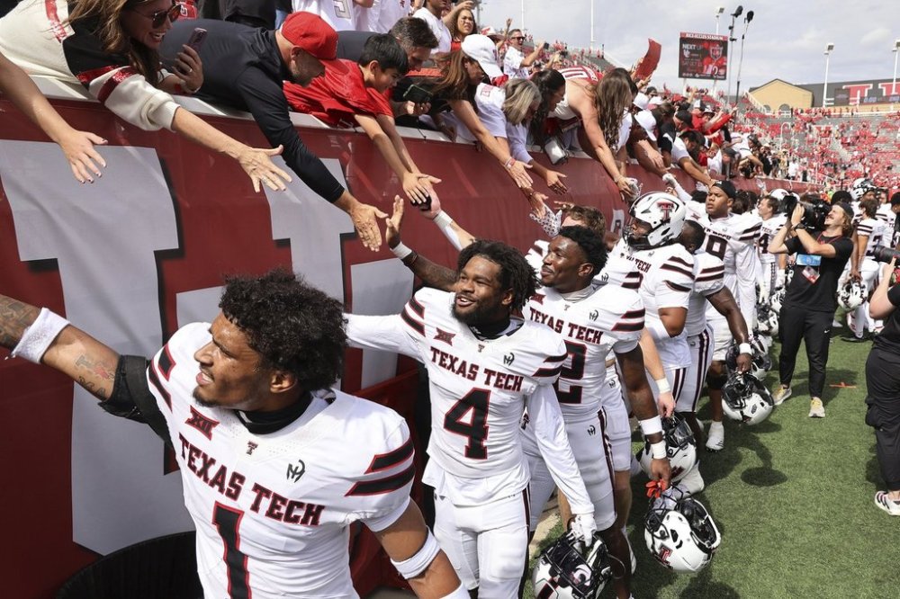 Texas Tech greet fans after their win over Utah in an NCAA college football game Saturday, Sept. 20, 2025, in Salt Lake City, Utah. (AP Photo/Jeffrey D. Allred)