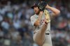 Boston Red Sox pitcher Garrett Crochet delivers against the New York Yankees during the first inning of Game 1 of an American League wild-card baseball playoff series, Tuesday, Sept. 30, 2025, in New York. (AP Photo/Frank Franklin II)