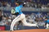 Miami Marlins starting pitcher Edward Cabrera throws during the first inning of a baseball game against the New York Mets, Sunday, Sept. 28, 2025, in Miami. (AP Photo/Lynne Sladky)