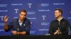 Texas Rangers president of baseball operations Chris Young, left, speaks as general manager Ross Fenstermaker looks on during an end of regular season baseball news conference, Friday, Oct. 3, 2025, in Arlington, Texas. (AP Photo/LM Otero)