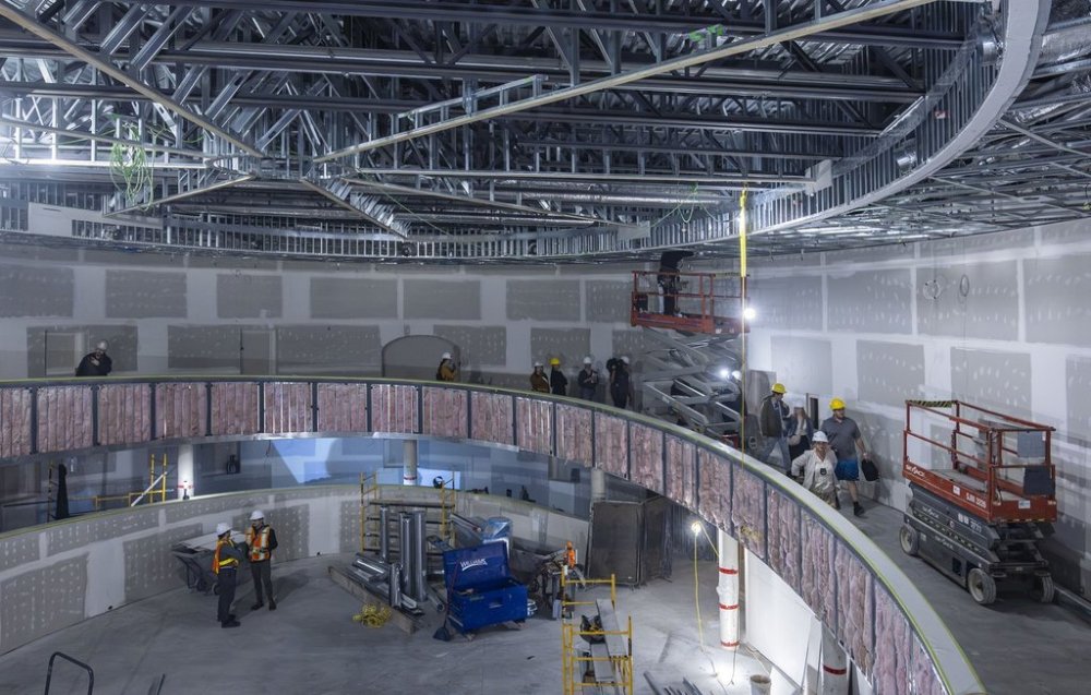 Lisa Phillips, executive director of Kahnawake’s language and cultural centre, leads a tour for the press showcasing the museum that will be part of the community's new cultural arts centre in Kahnawake, Quebec on Tuesday, September 23, 2025. THE CANADIAN PRESS/Christinne Muschi