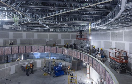 Lisa Phillips, executive director of Kahnawake’s language and cultural centre, leads a tour for the press showcasing the museum that will be part of the community's new cultural arts centre in Kahnawake, Quebec on Tuesday, September 23, 2025. THE CANADIAN PRESS/Christinne Muschi