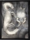 This image released by Heritage Auctions shows H.R. Giger's original art created for an unproduced science fiction script, an item up for auction from the collection of filmmaker Guillermo del Toro. (Heritage Auctions via AP)