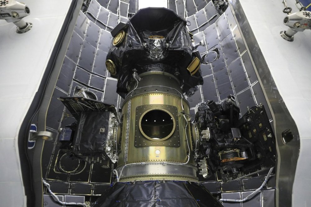 This photo provided by NASA in September 2025 shows NASA’s Carruthers Geocorona Observatory, IMAP (Interstellar Mapping and Acceleration Probe), and the National Oceanic and Atmospheric Administration’s (NOAA) Space Weather Follow On-Lagrange 1 (SWFO-L1) satellite at the Kennedy Space Center in Florida. (NASA via AP)