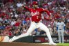 Cincinnati Reds pitcher Hunter Greene (21) delivers a pitch in the first inning of a baseball game against the Chicago Cubs, Thursday, Sept. 18, 2025, in Cincinnati. (AP Photo/Michael Swensen)