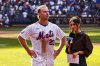 New York Mets' Pete Alonso (20) is interviewed after a baseball game against the Texas Rangers, Sunday, Sept. 14, 2025, in New York. (AP Photo/Kena Betancur)