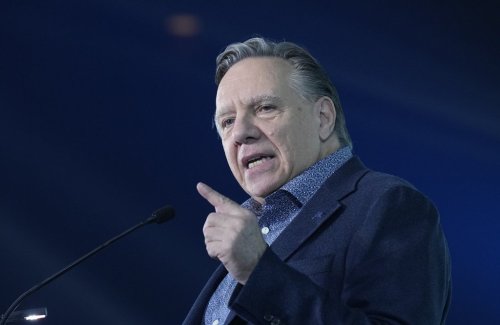 Quebec Premier Francois Legault speaks at the CAQ convention in Gatineau on Sunday, Sept. 28, 2025.  THE CANADIAN PRESS/Adrian Wyld