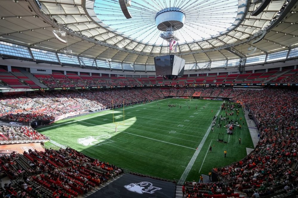 An overall view of BC Place stadium is seen as the B.C. Lions and Saskatchewan Roughriders play during the first half of a CFL football game, in Vancouver, B.C., Saturday, July 13, 2024. THE CANADIAN PRESS/Darryl Dyck