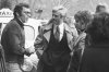 FILE - Director Sydney Pollack, left, appears with actors Robert Redford, center, and Barbra Streisand during the filming of 