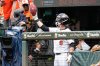 Baltimore Orioles' Ryan Mountcastle (6), wearing a Baltimore Ravens football helmet, holds up a football as he celebrates in the dugout after hitting a home run during the third inning of a baseball game against the Tampa Bay Rays, Thursday, Sept. 25, 2025, in Baltimore. (AP Photo/Stephanie Scarbrough)