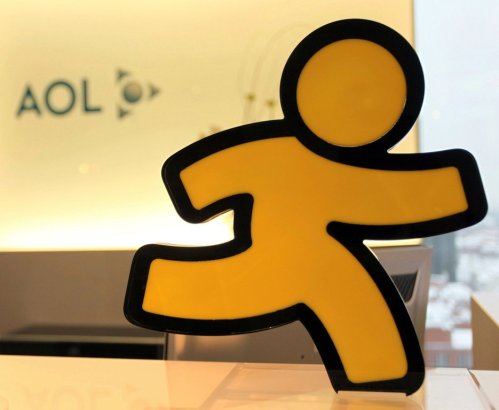 FILE - An AOL logo is seen in the company's office in Hamburg, Germany, Jan. 12, 2010. (AP Photo/Axel Heimken, File)