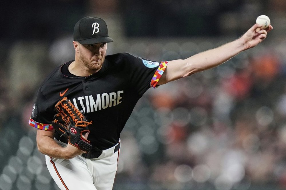 Baltimore Orioles starting pitcher Trevor Rogers delivers during the first inning of a baseball game against the New York Yankees, Friday, Sept. 19, 2025, in Baltimore. (AP Photo/Stephanie Scarbrough)