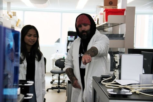 McMaster University researcher Jon Stokes, right, and graduate student Denise Catacutan are seen at the Centre for Microbial Chemical Biology, a core lab at McMaster's Michael G. DeGroote Institute for Infectious Disease Research, in this undated handout photo, in Hamilton, Ont. THE CANADIAN PRESS/Handout - Blake Dillon, McMaster University (Mandatory Credit)
