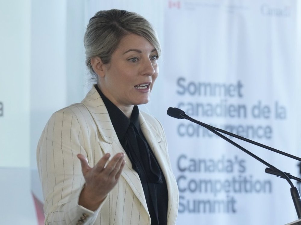 Industry Minister Mélanie Joly speaks at the Competition Summit in Ottawa on Wednesday, Oct. 1, 2025. THE CANADIAN PRESS/Adrian Wyld