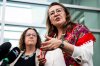 Minister of Indigenous Services Mandy Gull-Masty speaks to reporters following the Métis Major Projects Summit at the Royal Canadian Geographical Society in Ottawa, on Thursday, Aug. 7, 2025. THE CANADIAN PRESS/Spencer Colby