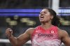 Canada's Camryn Rogers reacts after an attempt in the women's hammer throw final at the World Athletics Championships in Tokyo, Monday, Sept. 15, 2025. (AP Photo/Matthias Schrader)