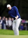 Northern Ireland's Rory McIlroy competes during day one of the 2025 BMW PGA Championship at Wentworth Golf Club in Virginia Water, Surrey, England, Thursday, Sept. 11, 2025. (Adam Davy/PA via AP)