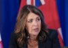 Alberta Premier Danielle Smith answers a question from the media during the 2025 summer meetings of Canada’s Premiers at Deerhurst Resort in Huntsville, Ont., on Wednesday, July 23, 2025. THE CANADIAN PRESS/Nathan Denette