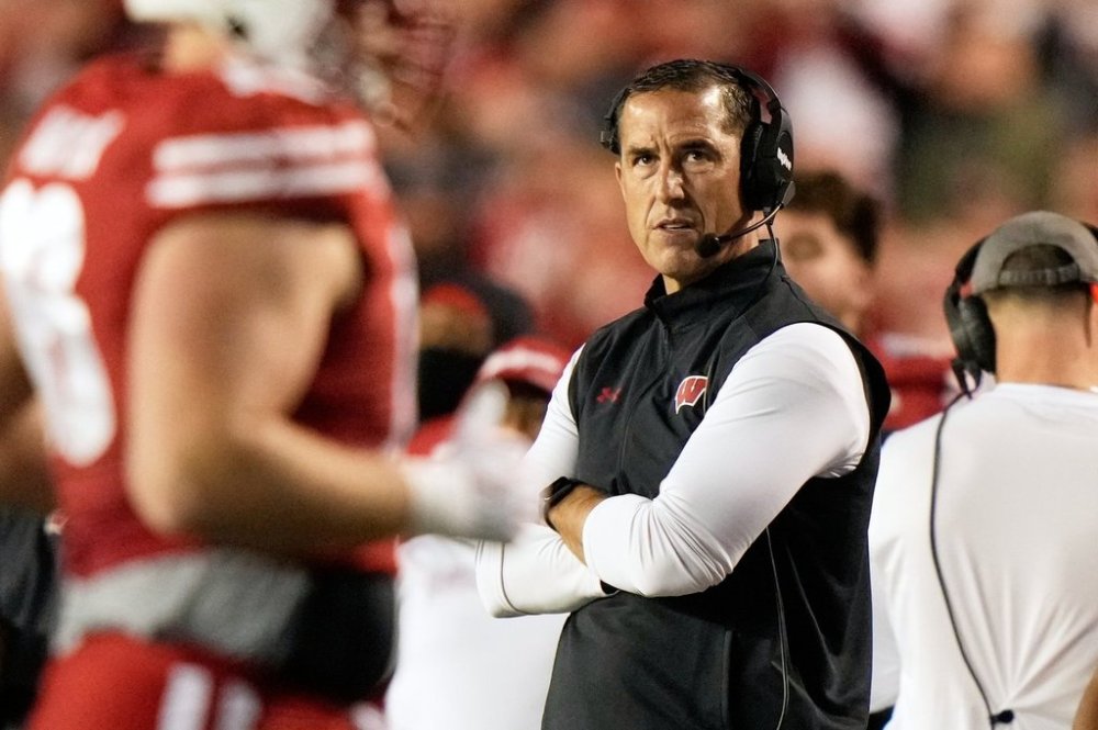 FILE - Wisconsin head coach Luke Fickell watches during the first half of an NCAA college football game against the Penn State Saturday, Oct. 26, 2024, in Madison, Wis. (AP Photo/Morry Gash, File)