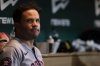 Houston Astros' Jose Altuve looks on in the dugout after grounding into a double play during the eighth inning of a baseball game against the Athletics, Tuesday, Sept. 23, 2025, in West Sacramento, Calif. (AP Photo/Scott Marshall)