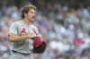 St. Louis Cardinals' Miles Mikolas looks on during the fifth inning of a baseball game against the Milwaukee Brewers, Sunday, Sept. 14, 2025, in Milwaukee. (AP Photo/Aaron Gash)