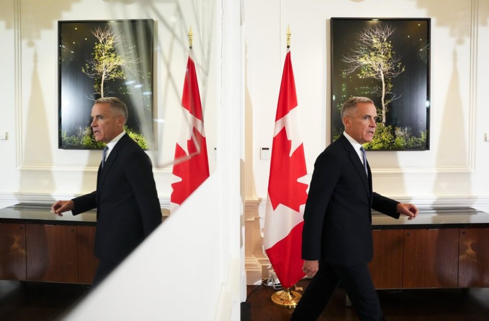 Prime Minister Mark Carney holds a press conference at Canada House in London on Saturday, Sept. 27, 2025. THE CANADIAN PRESS/Sean Kilpatrick