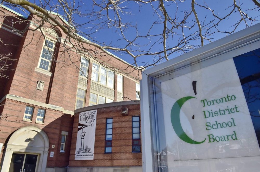 A Toronto District School Board sign is shown in front of a high school in Toronto on Tuesday, Jan. 30, 2018.THE CANADIAN PRESS/Frank Gunn