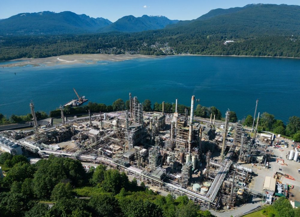 Parkland Corporation's Burnaby Refinery is seen on the waters of Burrard Inlet in an aerial view, in Burnaby, B.C., on Monday, June 30, 2025. The refinery produces gasoline, diesel, jet fuels, asphalts, heating fuels, heavy fuel oils, butanes, and propane. THE CANADIAN PRESS/Darryl Dyck