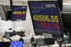 Electronic stock boards show Japan's Nikkei 225 index at a foreign exchange firm in Tokyo, Tuesday, Oct. 7, 2025. (Kyodo News via AP)