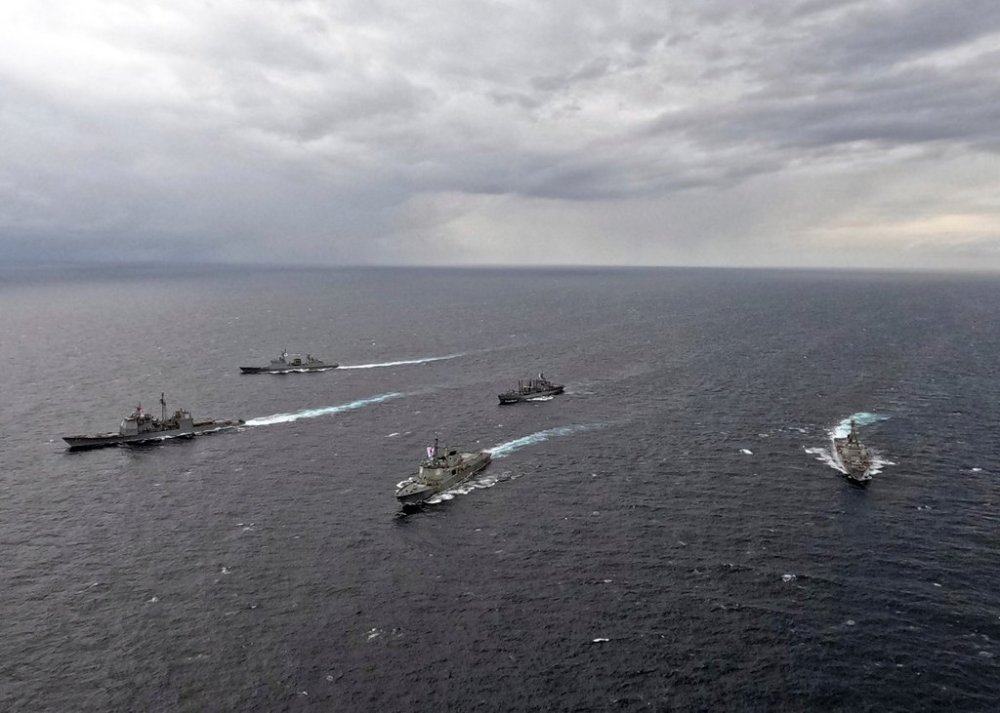 FILE - In this photo provided by South Korea Defense Ministry, naval ships sail during a joint naval exercise in South Korea's East Sea, Sept. 25, 2023. (South Korea Defense Ministry via AP, File)