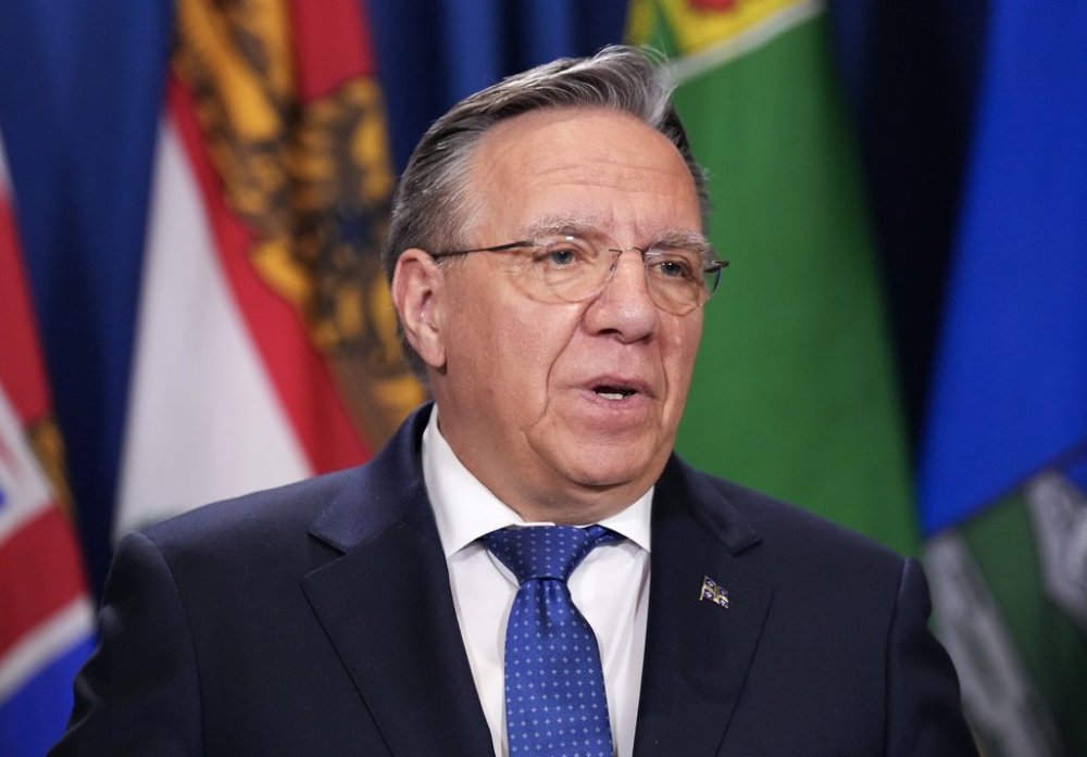 Quebec Premier Francois Legault speaks to the media during the 2025 summer meetings of Canada’s Premiers at Deerhurst Resort in Huntsville, Ont., on Tuesday, July 22, 2025. THE CANADIAN PRESS/Nathan Denette