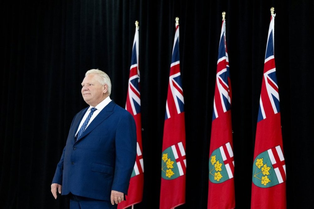 Ontario Premier Doug Ford looks on prior to speaking to the media during a funding announcement in Hamilton, Ont., Wednesday, Aug. 20, 2025. THE CANADIAN PRESS/Carlos Osorio