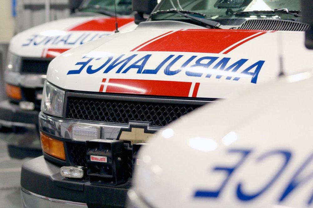 Ambulances are seen parked at the central reporting station in Victoria, on Thursday, Nov. 9, 2023. THE CANADIAN PRESS/Chad Hipolito