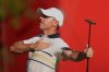 Europe's Rory McIlroy celebrates after a putt on the 15th hole during their singles match on the Bethpage Black golf course at the Ryder Cup golf tournament, Sunday, Sept. 28, 2025, in Farmingdale, N.Y. (AP Photo/Seth Wenig)