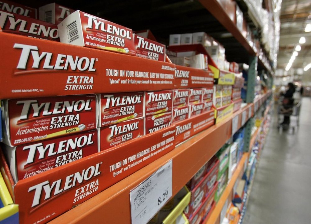 FILE - In this Dec. 12, 2007 file photo, Tylenol drugs are shown in the drug department at Costco in Mountain View, Calif. (AP Photo/Paul Sakuma, File)