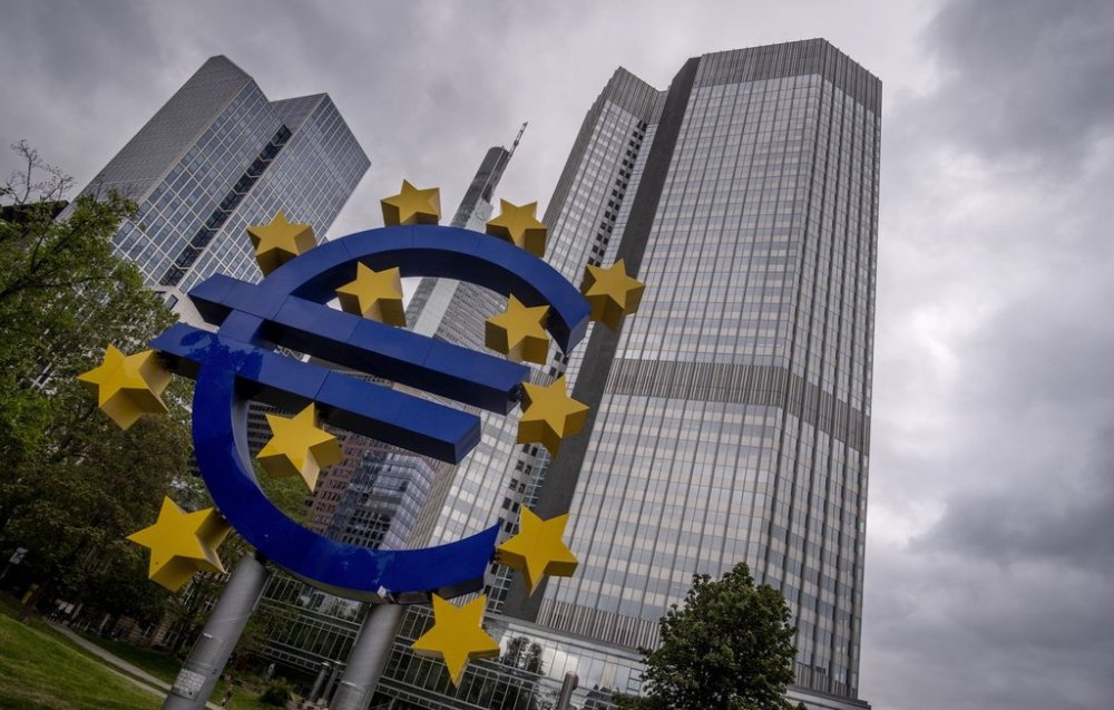 FILE - The Euro sculpture stands in front of the former headquarters of the European Central Bank (ECB) in Frankfurt, Germany, May 23, 2023. (AP Photo/Michael Probst, File)