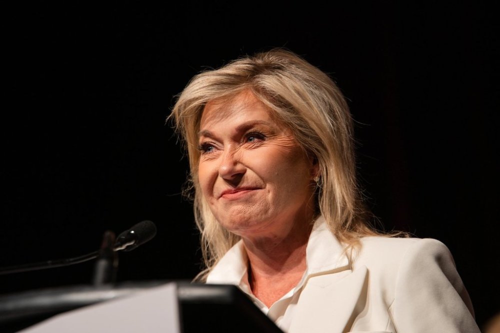 Ontario Liberal Leader Bonnie Crombie speaks after winning 57 per cent of the vote in a leadership review at the Ontario Liberal Party annual general meeting on Sunday, Sept. 14, 2025. THE CANADIAN PRESS/Laura Proctor