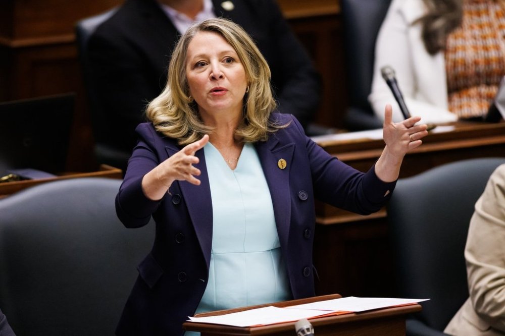 NDP Leader and MPP Marit Stiles speaks during Question Period at Queen's Park in Toronto on Tuesday, May 13, 2025. THE CANADIAN PRESS/Cole Burston
