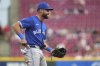 Toronto Blue Jays infielder Isiah Kiner-Falefa smiles between batters in the second inning of a Major League Baseball game against the Reds on Sept. 2, 2025, in Cincinnati. (AP Photo/Kareem Elgazzar)