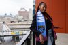 Latifah Abdu poses after Montreal Roses FC soccer team announces her as the first player signed to their team in Montreal on Tuesday, Dec.17, 2024. THE CANADIAN PRESS/Christinne Muschi