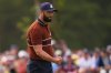 Europe's Jon Rahm celebrates after a putt on the ninth hole at Bethpage Black golf course during the Ryder Cup golf tournament, Saturday, Sept. 27, 2025, in Farmingdale, N.Y. (AP Photo/Seth Wenig)