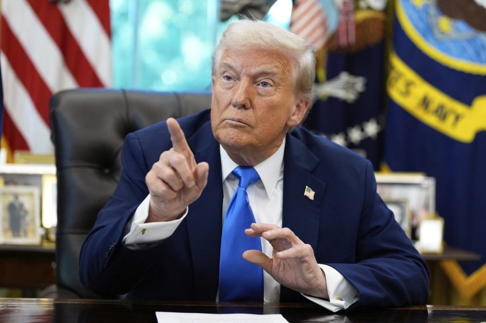 President Donald Trump speaks in the Oval Office of the White House, Friday, Sept. 19, 2025, in Washington. (AP Photo/Alex Brandon)