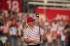 United States' Eli Manning watches his tee shot on the first hole during the celebrity Ryder Cup golf tournament, Wednesday, Sept. 24, 2025, on the Bethpage Black golf course, in Farmingdale, N.Y. (AP Photo/Matt Slocum)
