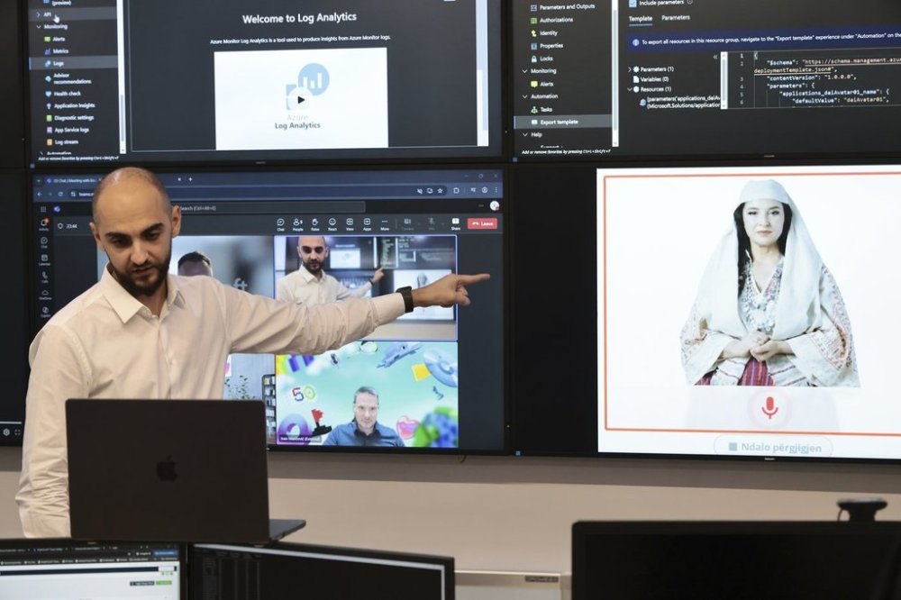 Enio Kaso, head of the Department of Artificial Intelligence and Cryptocurrency Licensing shows the AI