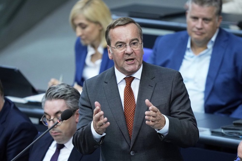 German Defence Minister Boris Pistorius answers questions of lawmakers during a meeting of the German federal parliament, Bundestag, at the Reichstag building in Berlin, Germany, Wednesday, Sept. 10, 2025. (AP Photo/Ebrahim Noroozi)
