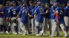 Toronto Blue Jays players celebrate after defeating the Tampa Bay Rays in a Major League Baseball game on Sept. 15, 2025, in Tampa, Fla. (AP Photo/Chris O'Meara)