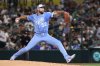 Kansas City Royals pitcher Michael Wacha throws to the Athletics during the first inning of a baseball game Saturday, Sept. 27, 2025, in West Sacramento, Calif. (AP Photo/Sara Nevis)