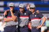 United States captain Keegan Bradley, middle, stands with Bryson DeChambeau and Ben Griffin on the 12th hole at Bethpage Black golf course during the Ryder Cup golf tournament, Friday, Sept. 26, 2025, in Farmingdale, N.Y. (AP Photo/Lindsey Wasson)