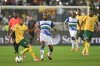 FILE - South Africa Relebohile Mofokeng, front left, challenges Lesotho Lehlohonolo Matsau, front right, during the World Cup qualifying match between South Africa and Lesotho, in Polokwane, South Africa, Friday, March 21, 2025. (AP Photo, File)